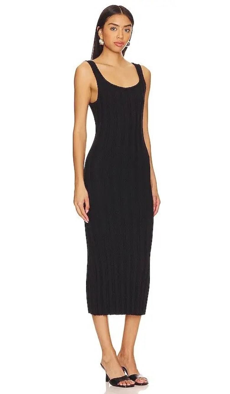 Free People Santos Sweater Dress Black Ribbed Knit Maxi Dress Minimal Size L